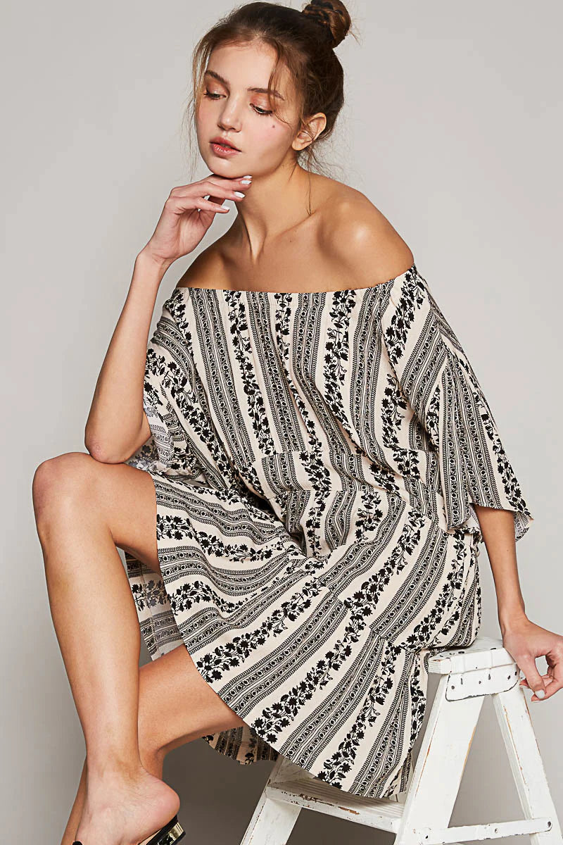 Black and Cream Woven Mini Dress