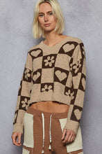 Load image into Gallery viewer, Checkered Heart &amp; Flower Knit Sweater
