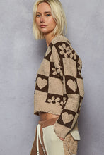Load image into Gallery viewer, Checkered Heart &amp; Flower Knit Sweater

