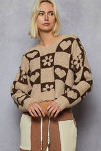 Load image into Gallery viewer, Checkered Heart &amp; Flower Knit Sweater

