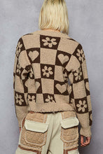 Load image into Gallery viewer, Checkered Heart &amp; Flower Knit Sweater
