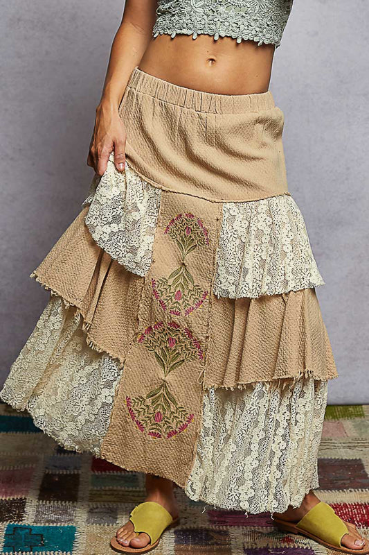 Vintage Cotton Embroidered Maxi Skirt