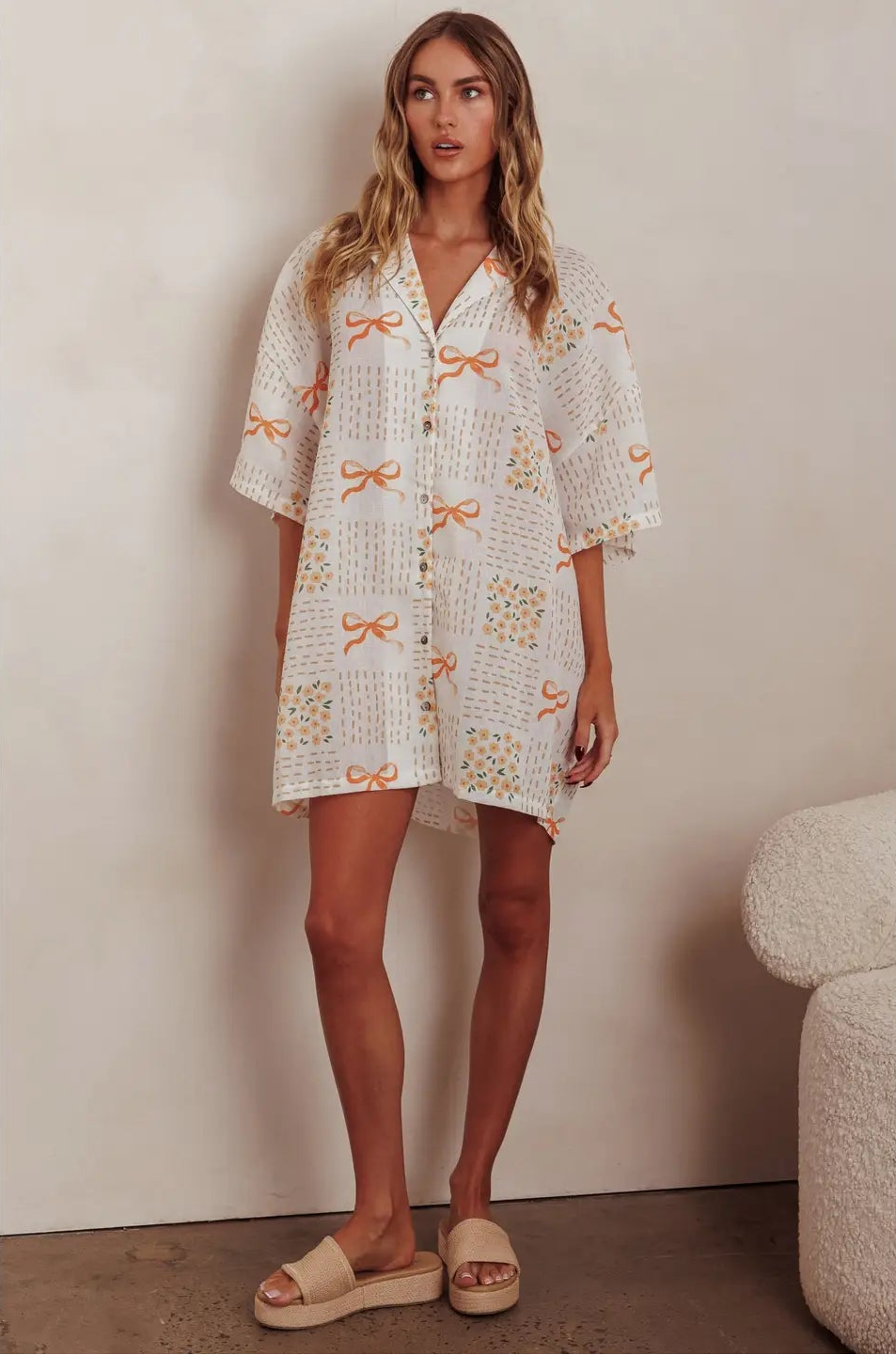 Sun-Kissed Bows Button-Down Dress