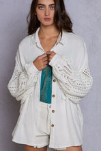 Load image into Gallery viewer, Crochet sleeve oversized button down top
