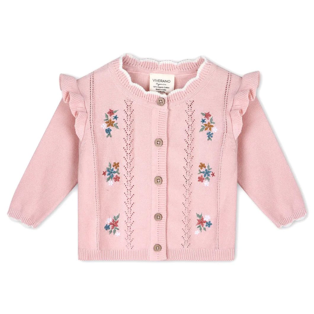 Organic Embroidered Bouquet Baby Cardi