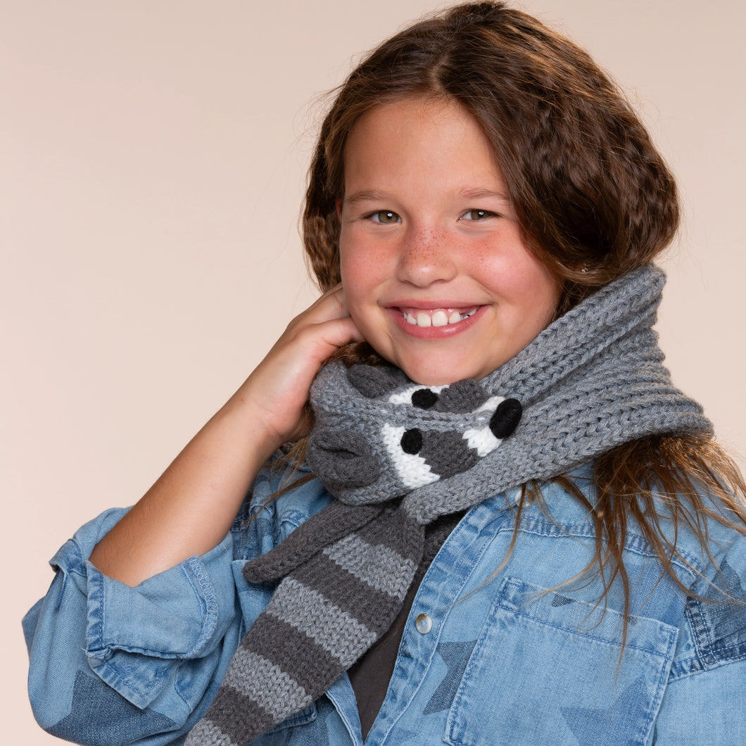 Kids Knitted Raccoon Scarf - For ages 5-12 Y