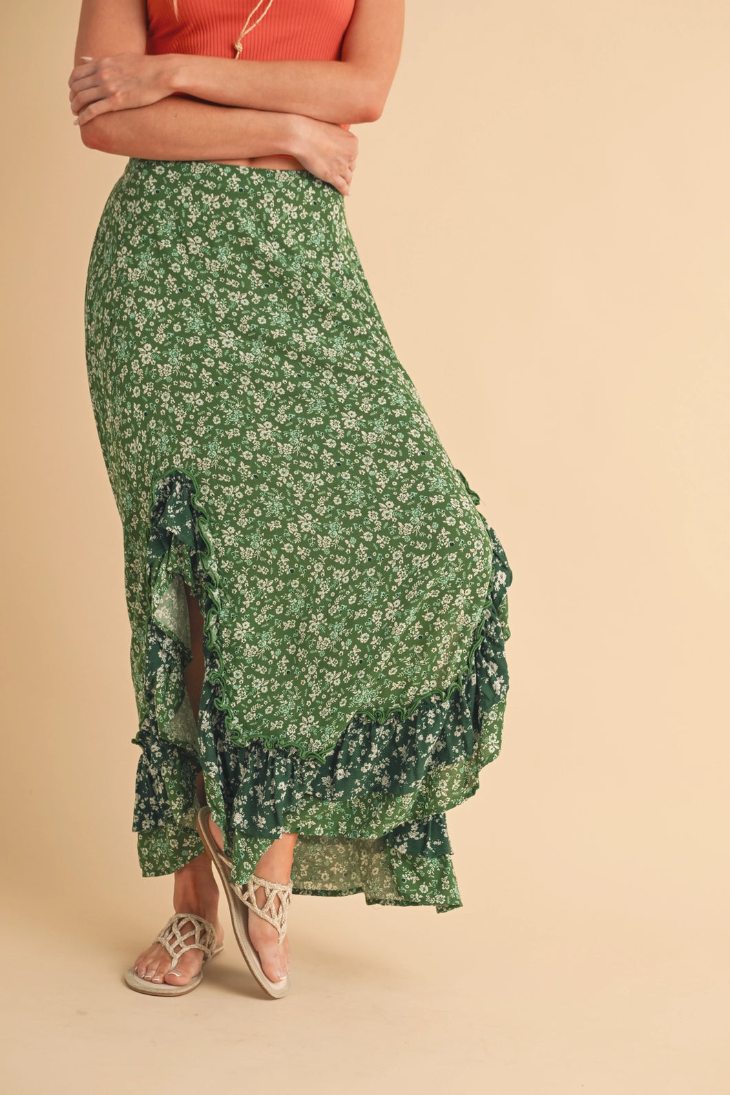 Green Floral Maxi Skirt