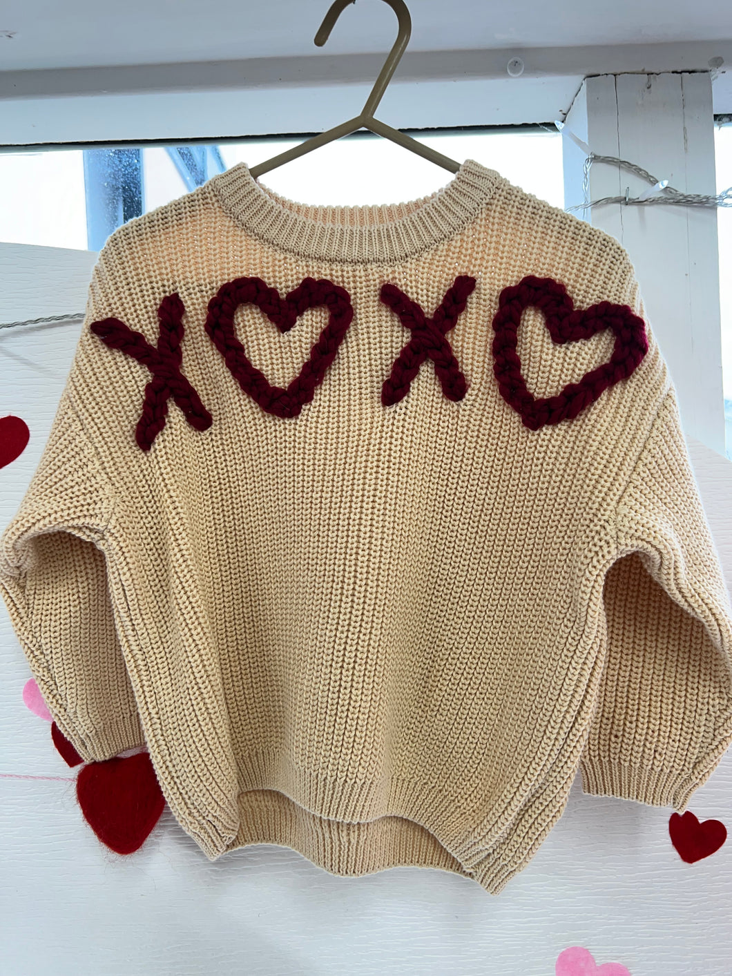 XOXO hand crochet sweater