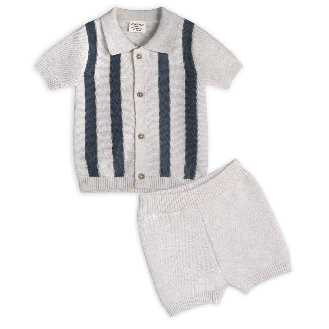 Organic Stripe Knit Top & Shorts Set