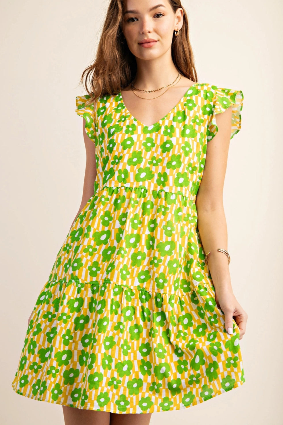 Green Tiered Floral Dress