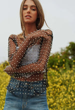 Load image into Gallery viewer, Pearl Embellished Mesh Top

