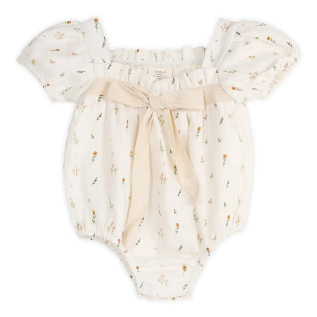 Organic Floral Bow Bubble Romper