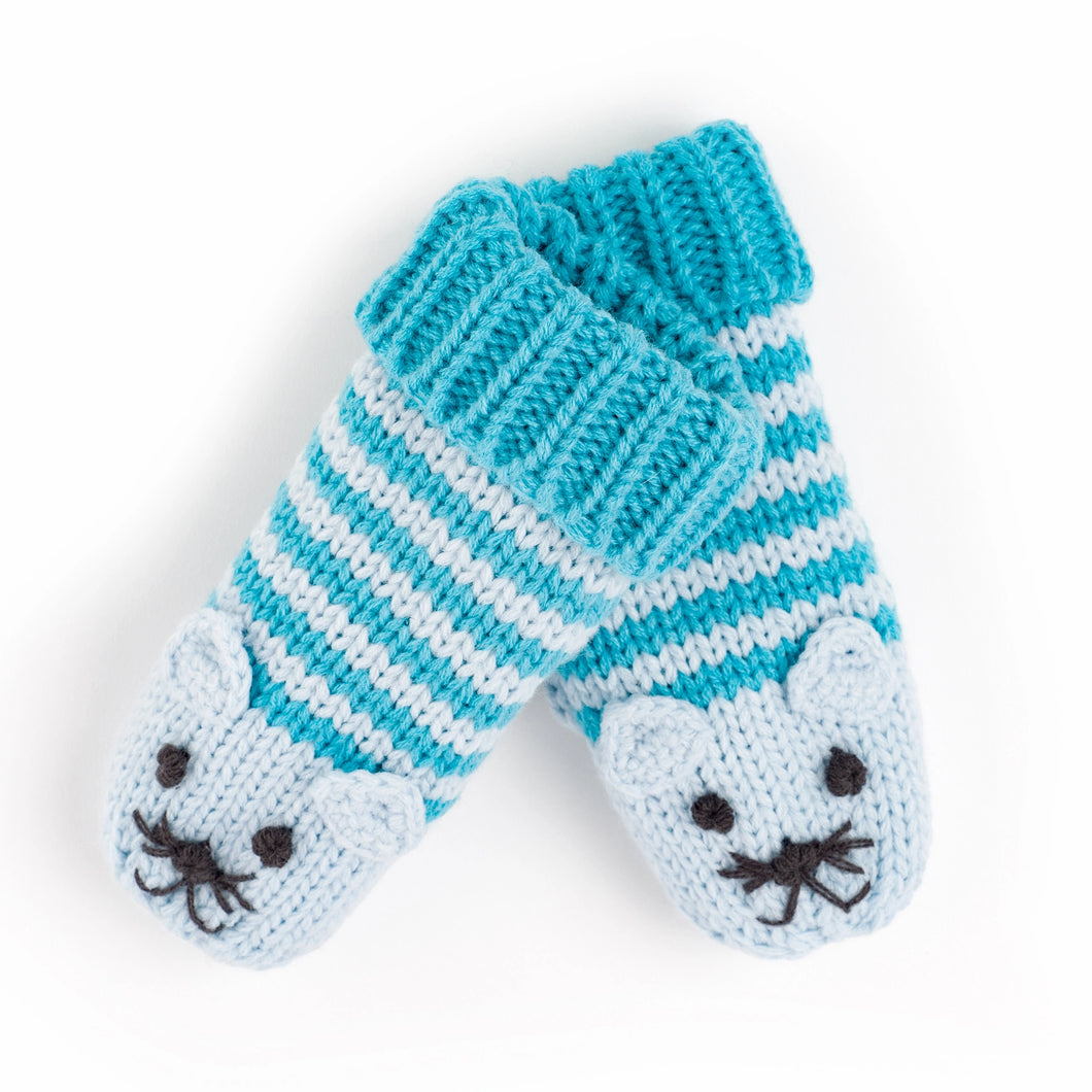 Kids Knit Cat Mittens - For ages 3-12 Y