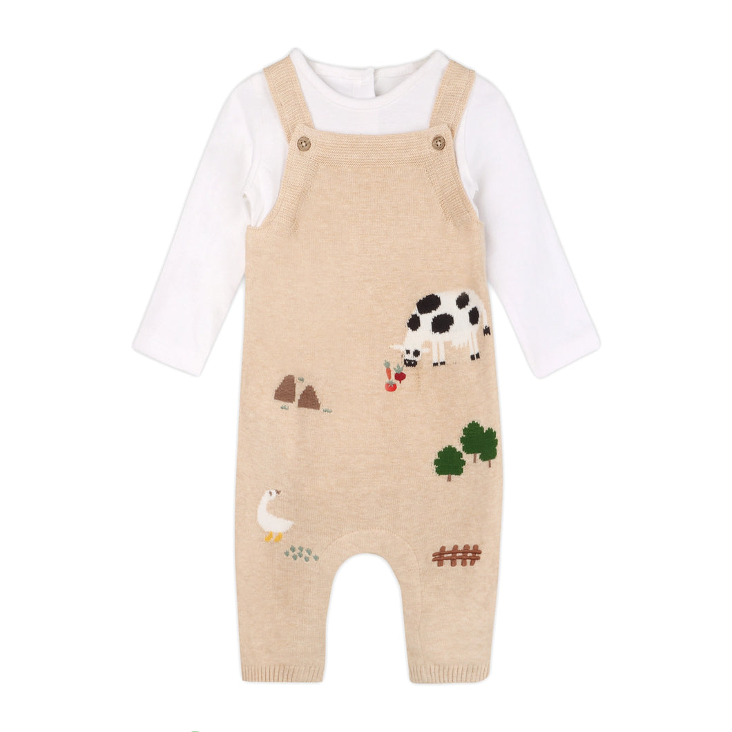 Organic Farm Embroidered Baby Overall Set