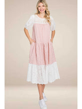 Load image into Gallery viewer, Gingham Eyelet Midi Dress

