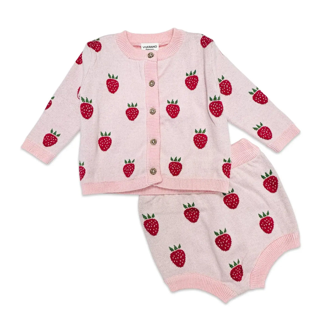 Strawberry Knit Baby Cardigan & Bloomer Set