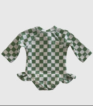 Load image into Gallery viewer, Green checkered skipper rashguard swim UPF 50+
