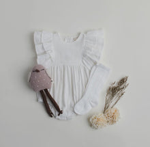 Load image into Gallery viewer, White Bubble Romper with Ruffled Sleeves
