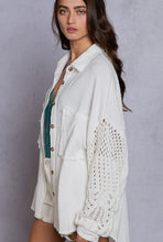 Load image into Gallery viewer, Crochet sleeve oversized button down top
