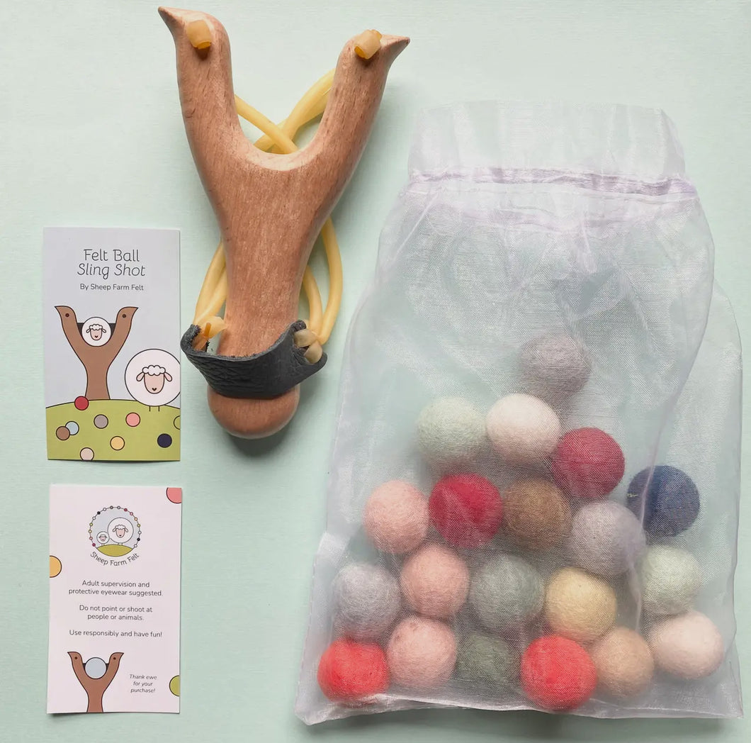 Wooden Slingshot with Felt balls