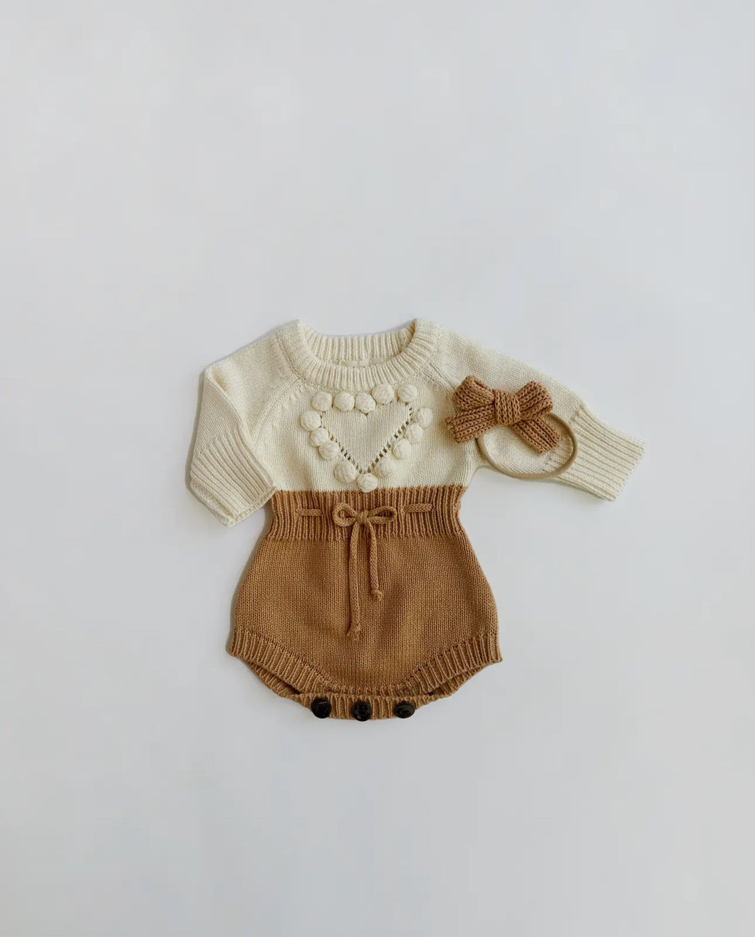 Copper Knit Heart Romper + Bow