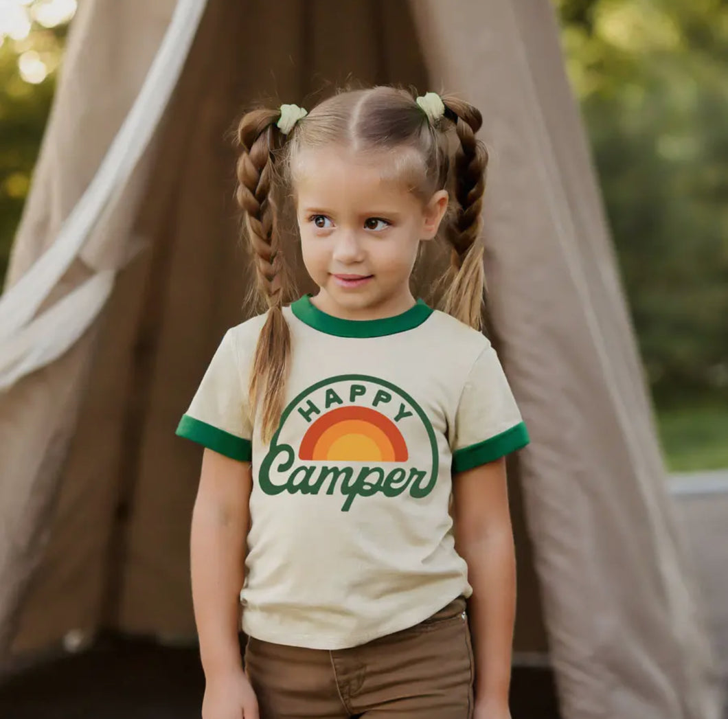 Youth Happy Camper Vintage Ringer Tee