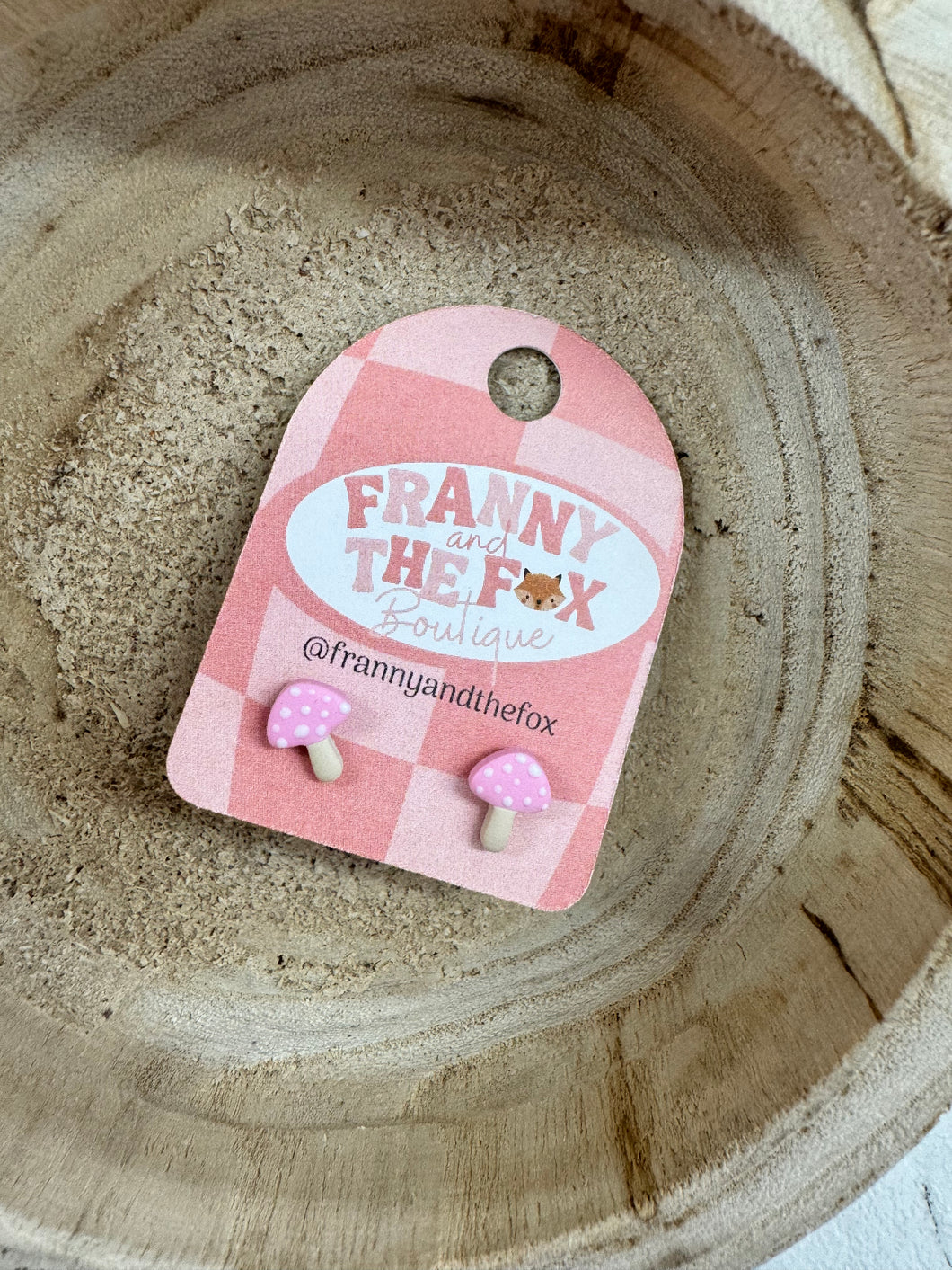 Pink mushroom studs handmade