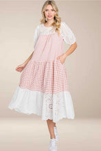 Load image into Gallery viewer, Gingham Eyelet Midi Dress
