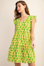 Load image into Gallery viewer, Green Tiered Floral Dress
