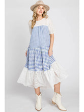 Load image into Gallery viewer, Gingham Eyelet Midi Dress
