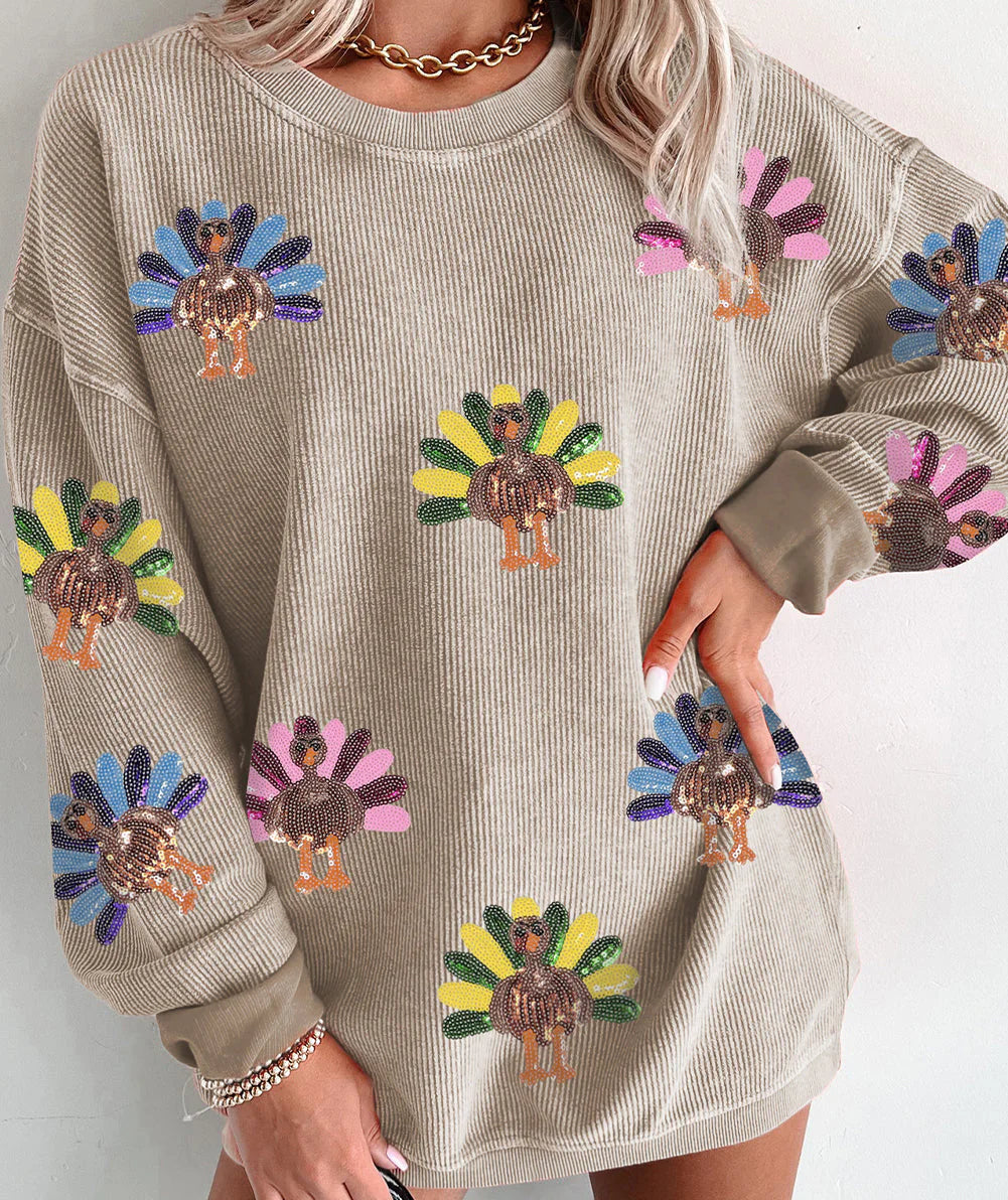 Corded Sequin Turkey Pullover
