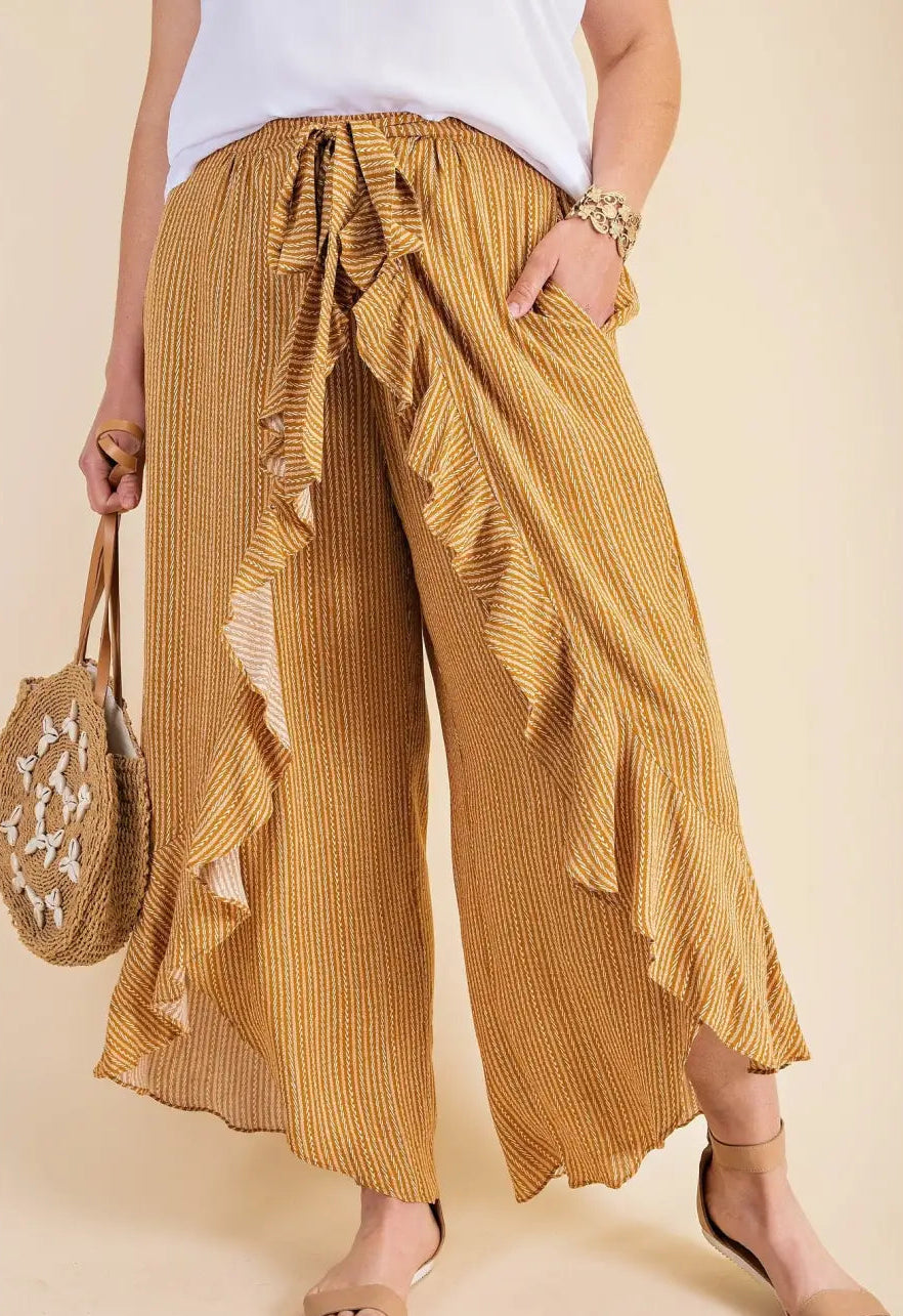 Curvy Mustard Front Tie Pants