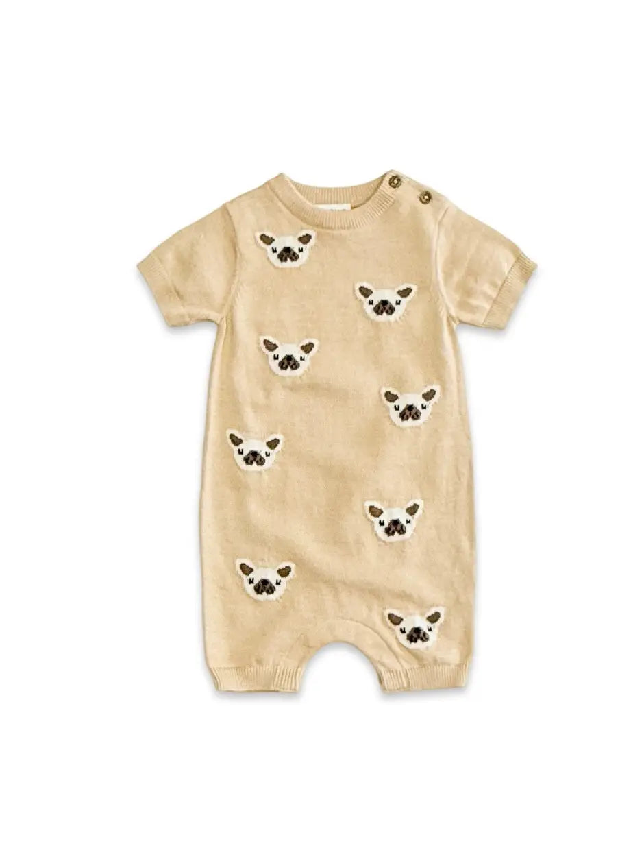 Frenchie Dog Jacquard Knit Baby Romper (Organic Cotton)