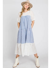 Load image into Gallery viewer, Gingham Eyelet Midi Dress
