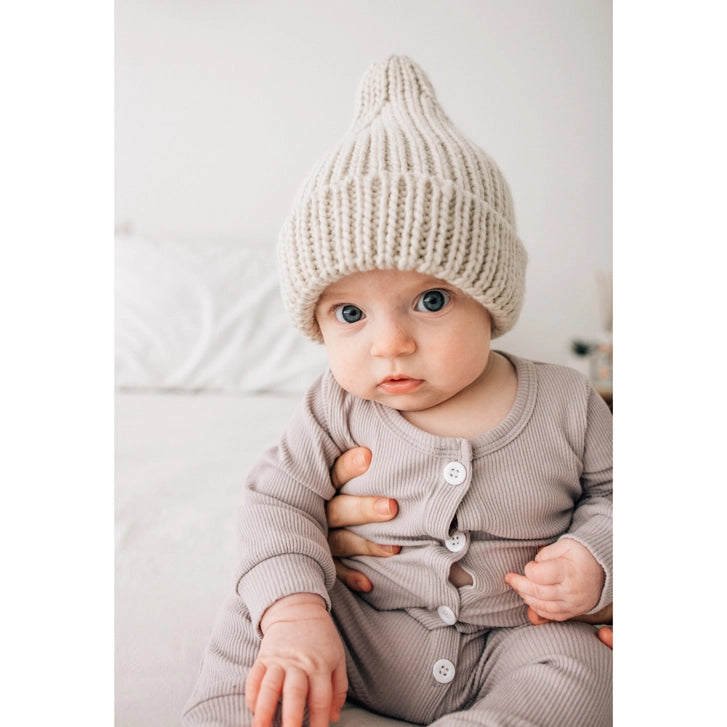 Oatmeal Peak Knit Beanie
