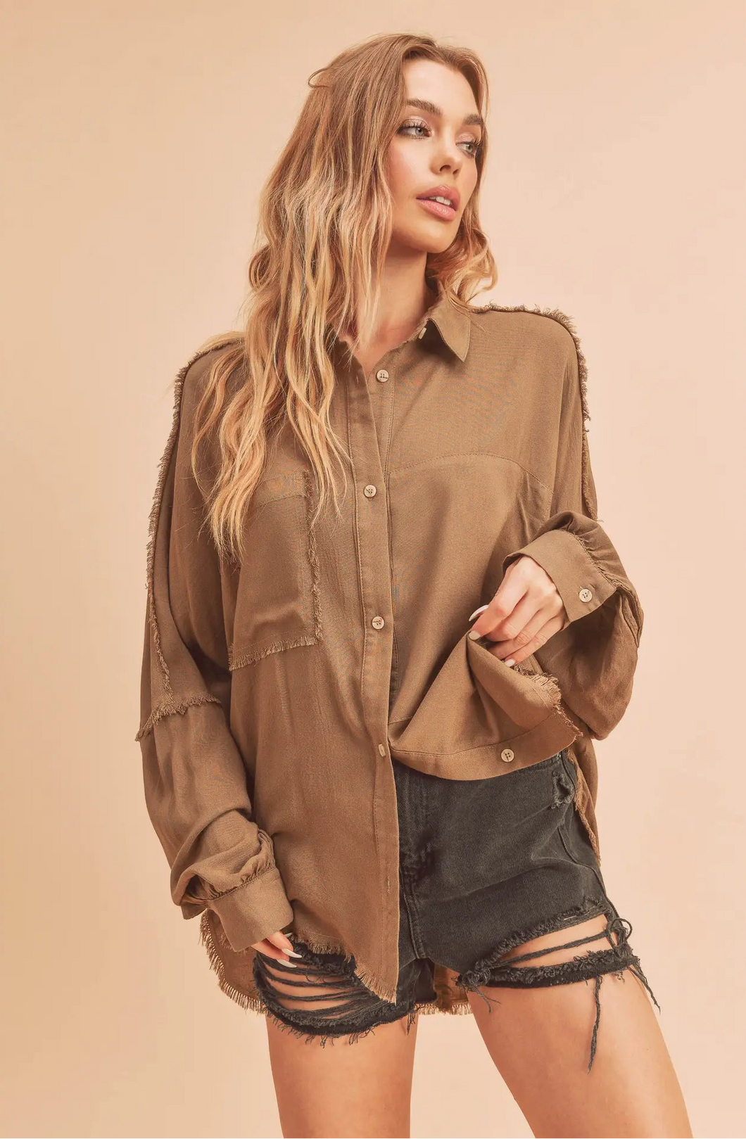 Delilah Mocha Button-Down