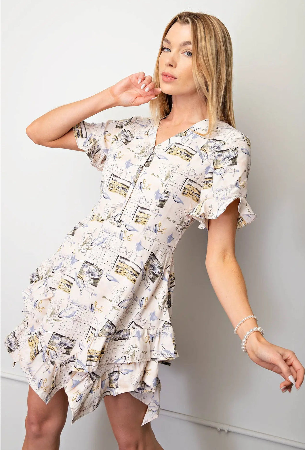 Button-Down Ruffle Mini Dress