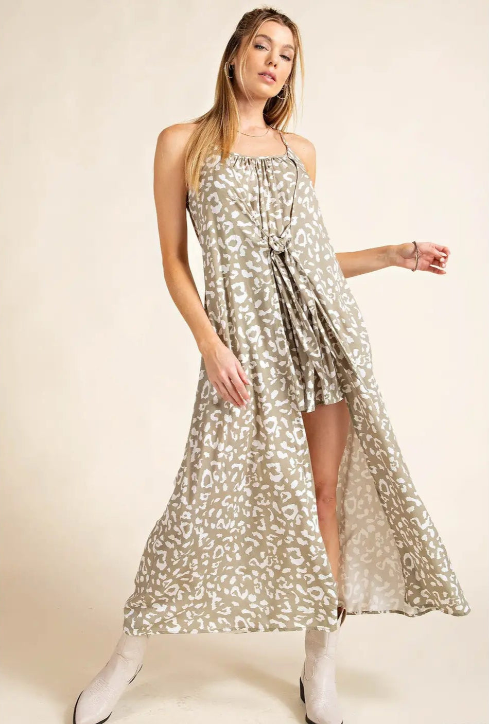 Animal Print Tied Romper Dress